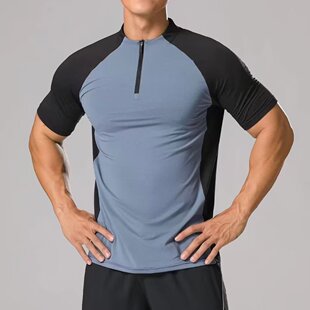 plus size Simple New Half Zip Collar Men's Short-sleeved Summer Outdoor Casual Contrast Color Sports Fashion T Top