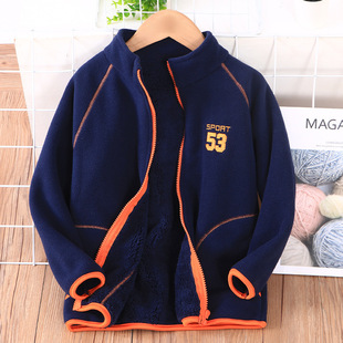 Children's fleece-lined Thickened Jacket for Boys and Girls with Vertical Collar Windproof Lambskin Thick Jacket for School Uniform
