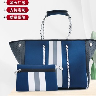 Processing and Customization of Mother-In-Law Beach Bag Leopard Print Casual Women's Bag with Perforated Perforated Diving Material Beach Bag on Both Sides