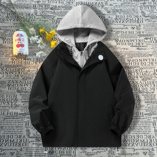 Spring and Autumn Casual Loose plus size Hooded 2023 New Jacket Coat Men's Hong Kong Style Youth Fake Two-piece Student