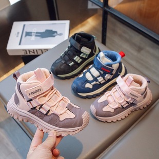 fleece-lined Boys Running Shoes New Children's 2023 Casual Shoes Autumn and Winter Two Cotton Soft Bottom sneaker Girls Non-slip