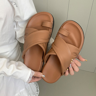 Thick-bottom Slippers Women's 2025 Summer New Beach Outer Wear Cross-belt Cross-border Foreign Trade Flat Beach Sandals
