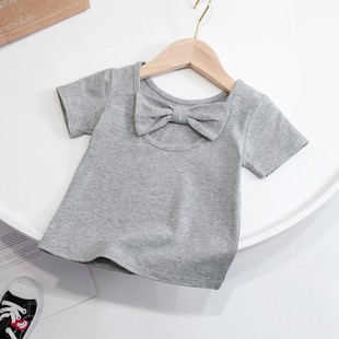 2025 New Sweet Children's Wear Summer Girls' Baby Girl's Lace Small Flying Sleeve T-Shirt Thin Children's Top
