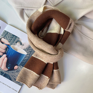 Japanese and Korean Style Sweet Striped Scarf Female Student Knitted Soft Waxy Wool Shawl Couple Color-matching Warm Cute Neck for Men
