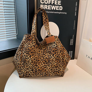 Niche Leopard Print Canvas Tote Bag Women's Bag Casual Large Capacity Fashion Hand Bag Korean Style Foreign Style Single Shoulder Crossbody Bag