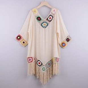 Summer 2025 Cross-border European and American-style Women's Clothing Hook Hollow Tassel Loose Bikini Blouse Holiday-style Beach Blouse
