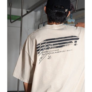Broken Texture Letter Printing Short-sleeved T-shirt Men's Summer New Retro Washed Trendy Brand Couple's Half-sleeved T-shirt