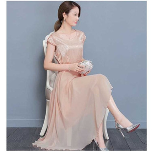 Hangzhou silk dress rich lady western style mulberry silk plus size middle-aged mother knee long skirt