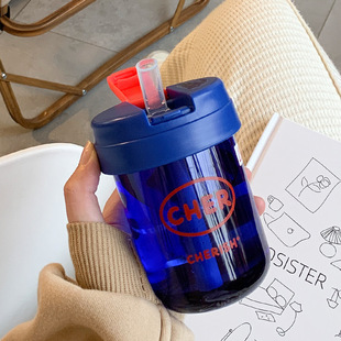 Compact Water Cup for Summer Girls with Good Looks and Straw Cup, Cute, Simple and Portable Transparent Plastic Cup ins Style