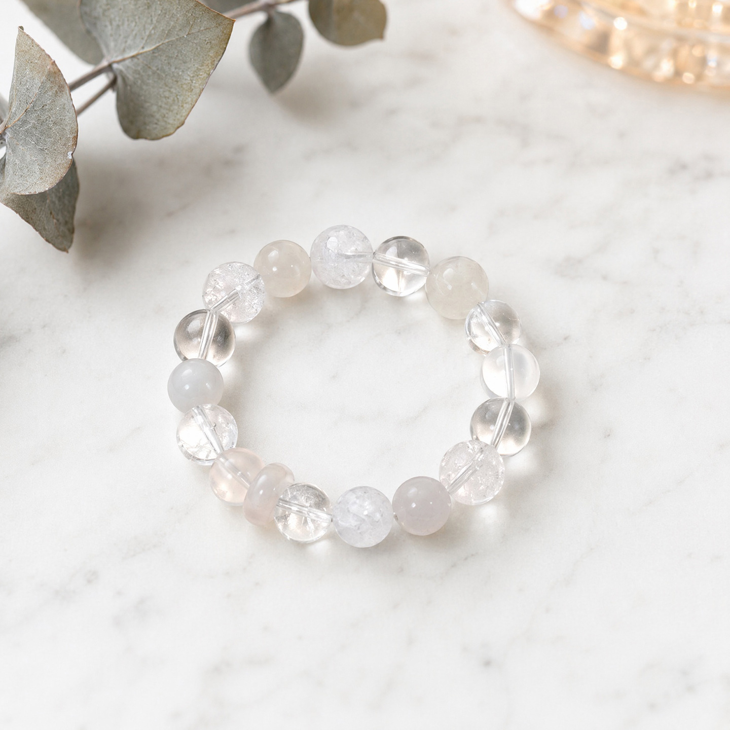 "Jinyu" Serenity Snowflake Ghost Bracelet with Five Elements Gold-Enhancing White Crystal Design Bracelet for Attracting Wealth, Couple's Gift