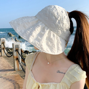 Summer Empty Top Hat Women's Outdoor Sauersucker Big Brim Sun Hat New Anti-UV Sun Hat Folding Sun Hat