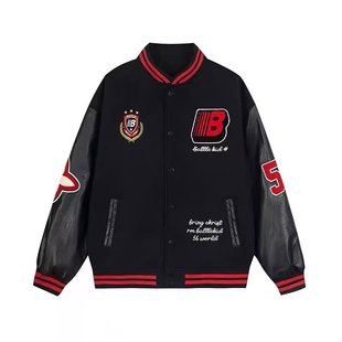 Billions of Juvenile BUFU Badge Stitching Contrast Color Baseball Suit Coat Men's and Women's Autumn and Winter National Fashion Brand American Loose Jacket