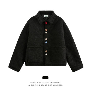 Cloth Brother Blog Winter Atmosphere Conclashing Button Cotton Coat Loose Thickened Woolen All-match Lapel Cotton-padded jacket W287