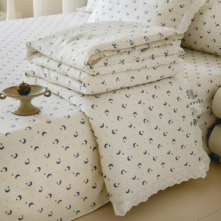 Korean Style Lace Class A Double-Layer Yarn Summer Quilt Plaid Summer Quilt Four-Piece Set Air-Conditioned Quilt Skin-Friendly Naked Sleeping Summer Thin Quilt 4