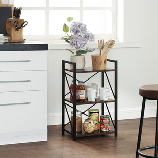 American Three-layer Bookshelf Living Room Iron Storage Rack Vintage Storage Rack Floor Flower Rack Simple Display Rack