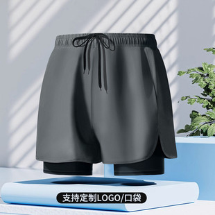 Cross-border Hot Swimming Trunks Sports Trunks Double-layer Men's Running Sports Fitness Anti-embarrassment Loose Beach Trunks Swimming Trunks
