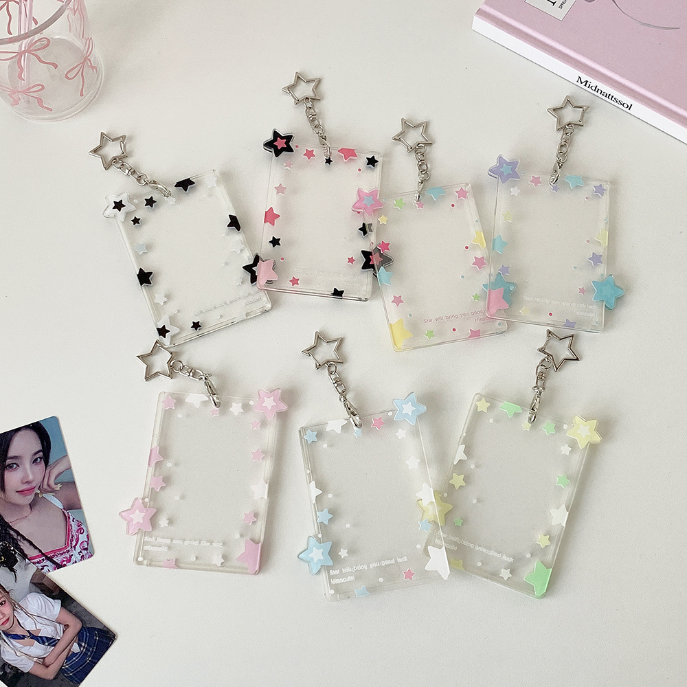 Korean Version of the Star-Chasing Girl Colorfulful Star Pendant Card Holder Transparent 3inch Small Card Display Card Holder Polaroid Hard Card Holder