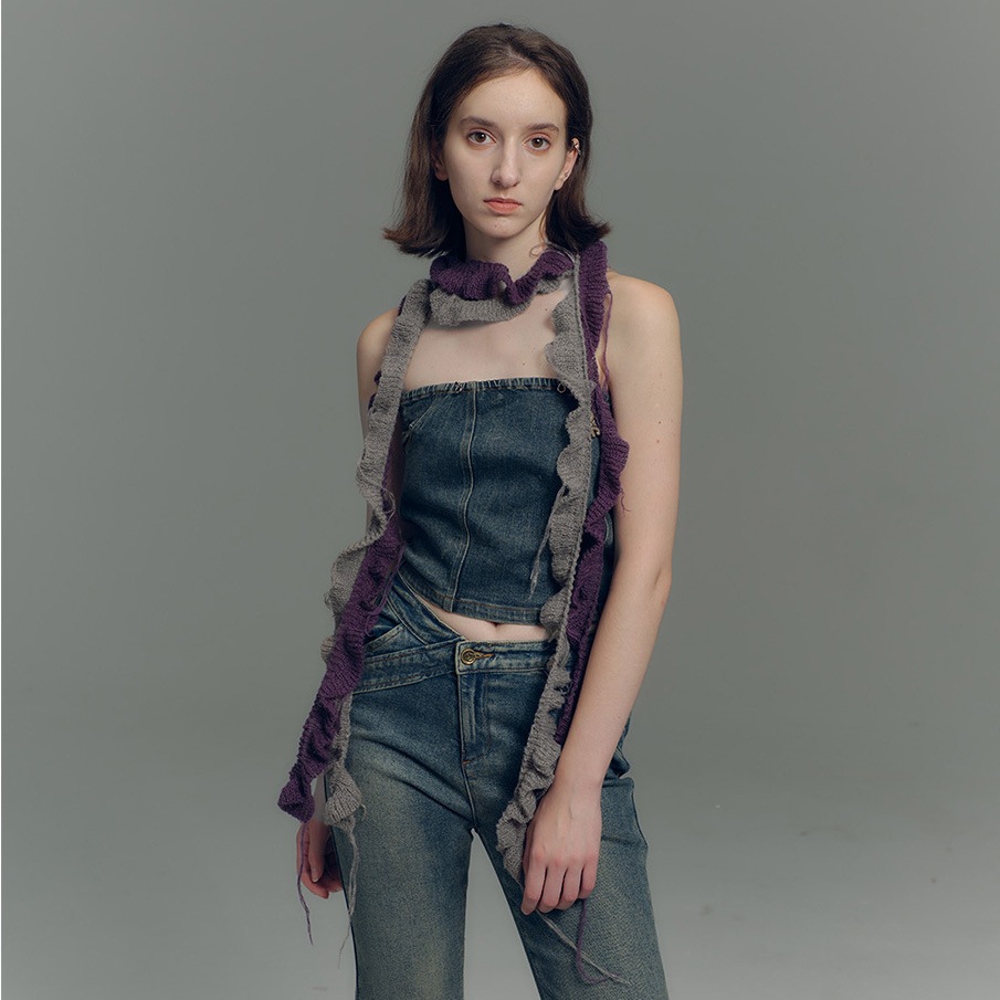 Unique Irregular Two-Tone Woven Tassel Color-Blocking Scarf with Three-Dimensional Spiral Ruffles for Women, Autumn and Winter Fashion Neck Warmer