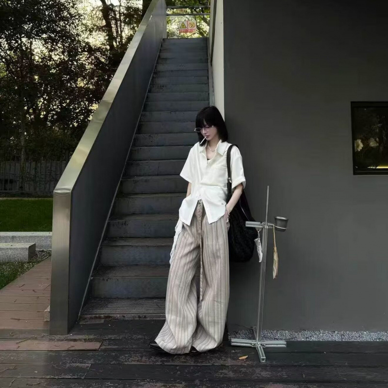 American-Style Striped Wide-Leg Dress Pants for Men, Summer Trendy Retro Drape Casual Pants, High Street Loose Versatile Floor-Length Trousers