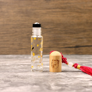 10ml Natural Bamboo Cap Lucid Cat Roll Bead Bottle Tassel Essential Oil Gem Walking Beads Bottled