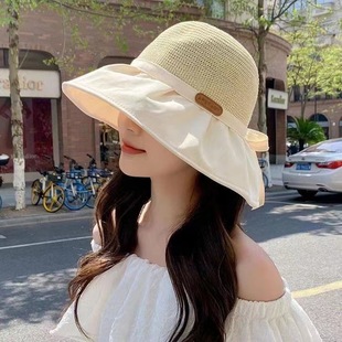 New Summer All-match Outdoor Sun Hat Large Brim Fisherman Hat Portable Sun Hat Bow Women's Hat