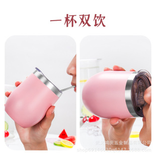Amazon hot sale 304 double-layer stainless steel eggshell Cup new spray plastic gradient egg cup can be customized logo