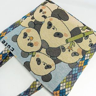 Panda Embroidered Canvas Handbag Women's Ethnic Style Handbag Casual Mommy Handbag Office worker Small Satchel