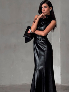European and American Women's Half-high Collar Sleeveless Slim-fit Sexy Style Hip Fishtail Dress 2024 New Hot Sale