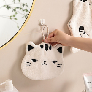 Cartoon towel can be hung non-stinky kitchen bathroom cute cat absorbent increased thick coral fleece towel