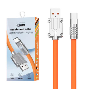 Baitong 120W супер быстрая зарядка цинковый сплав силиконовый индикатор 6A жирный зарядный кабель передачи данных Type-C оптовая продажа