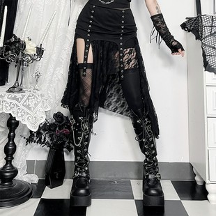 CF25031 Gothic Dark Waste Soil Style Irregular Lace Overskirt 2025 New Fashion All-match Skirt for Women