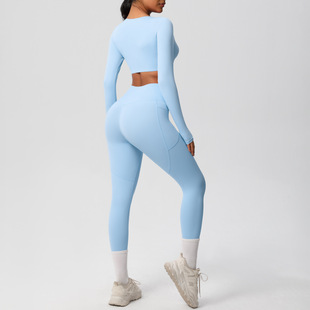Processed and Customized Pure Color Double-Sided Brushed Breathable High-Elastic Tight-Fitting Yoga Clothing Set Sports Running Fitness Two-Piece Set