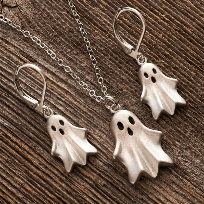 Aliexpress Hot Selling Halloween Element Necklace Casual Cute Funny Ghost Pattern Necklace Earrings Set for Women