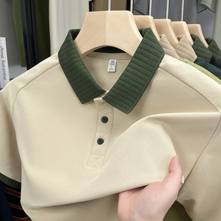 2025 summer new business leisure saddle shoulder design men's fine imitation cotton short sleeve lapel T-shirt men