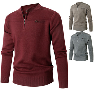 Round neck men's half zipper sweater new warm casual loose foreign trade autumn and winter men's top