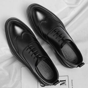 Leather Shoes Men's Brock Business Dress Casual Leather Shoes Autumn Men's Wedding Groom Shoes New One Piece
