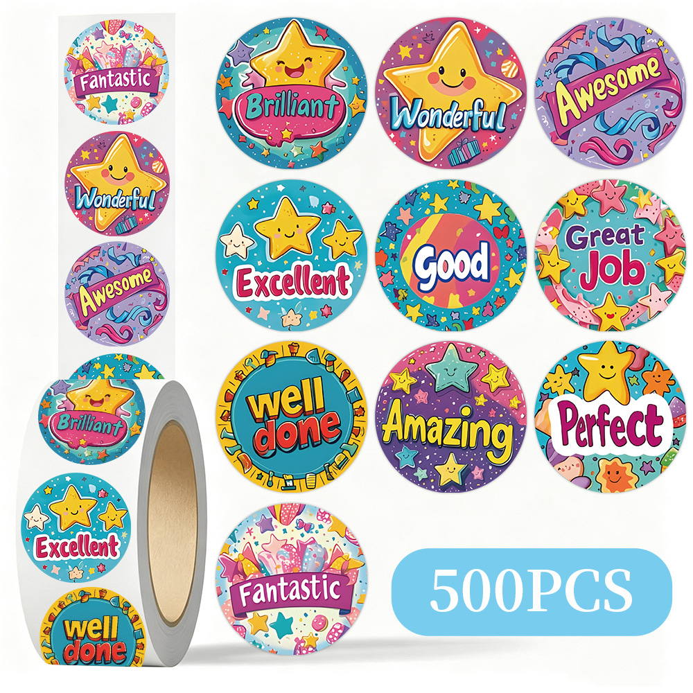 Cross-border cartoon star English sticker roll DIY journal children's reward gift tape sealing sticker decoration wholesale