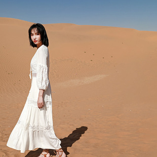 Wear Fashion 2024 Elegant French Retro White Fairy Dress Summer V-Neck Puff Sleeve Princess Dress f678