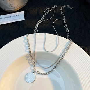Multi-layer sweater necklace multi-layer portrait round brand South Korea niche design cold wind clavicle chain sweater necklace necklace necklace