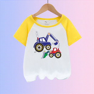 Children's short-sleeved excavator pattern children's clothing boys' summer cotton T-shirt cartoon top sweat-absorbent baby Western style half-sleeved t