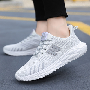 New popcorn sole casual sports light running shoes fly woven mesh breathable comfortable shock absorption n-shaped shoes wholesale
