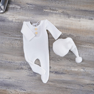 Cross-border newborn photography knitted jumpsuit long tail cap two-piece suit European and American newborn photography clothing