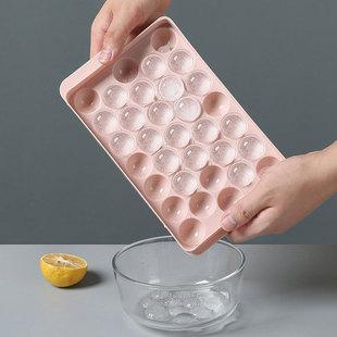Summer Round Ball Ice Tray with Lid, Frozen Ice Cube Mold, Creative Homemade Round Ice Mold, Ice Box, Plastic Easy to Remove Film