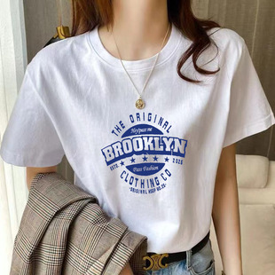 Cotton Loose Round Neck Short Sleeve T-shirt Women's 2024 Summer New Printed Student Top Cotton T-shirt Wholesale