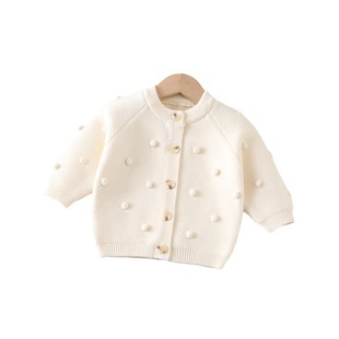 Autumn and winter cross-border ins baby girl handmade ball decorative cardigan sweater baby girl raglan sleeve coat cardigan