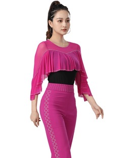 Jitterba Summer Heavy Industry Colored Diamond Color-matching Dancing Suit Top Square Dance Three Steps Step Point Paz Performance Dancing Suit