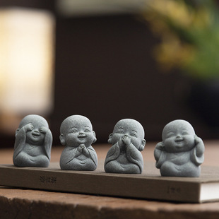 Creative Four Small Monk Home Decoration Desktop Tea Pet Decoration Micro Landscape Landscaping Crafts Gift
