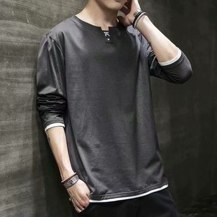 T-Shirt Men's Long Sleeve Autumn Plus Fat plus size Fat Man Fashionable Loose T-Shirt 2024 Top Clothes Fashionable Brand Solid Color Base Shirt T
