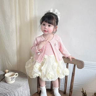 2025 new girls spring and summer princess dress cute baby dress cardigan suit puffy skirt 5131