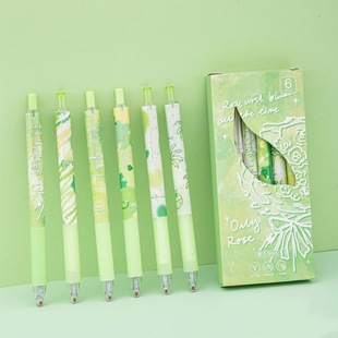 Green rose push pen boxed student High-looking cartoon simple style exam large capacity smooth brush question pen wholesale